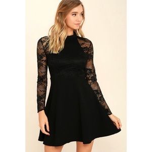 black long sleeve lace skater dress size small